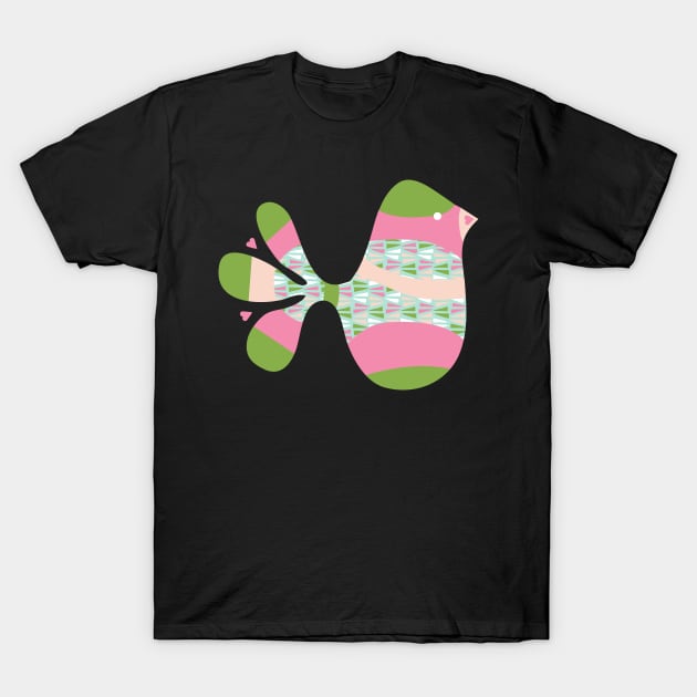 Preppy Pink Green Bird T-Shirt by greenoriginals